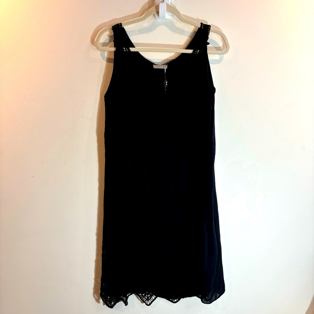 Women’s Black Midi Dress with Lace Trim